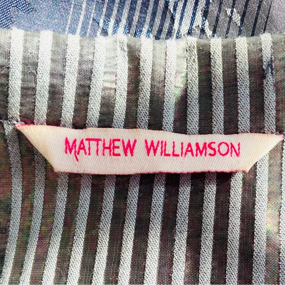 SOLD Matthew Williamson Silk & Wool Blend Blue/Silver Button Down Shirt Dress, - Picture 6 of 8